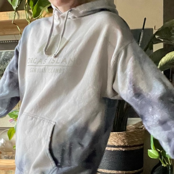 Hand dyed bleached Orcas Island San Juan islands oversized hoodie sweatshirt - Picture 2 of 15
